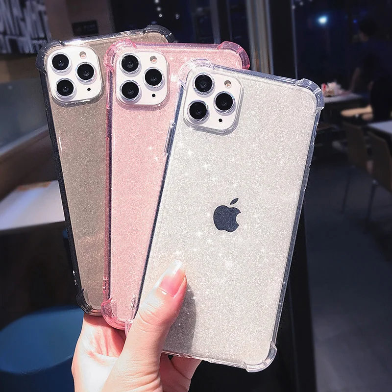 Чехол-накладка для iPhone 11 XR X XS 11pro Max 6 6S 7 8 Plus прозрачный с блестками | Мобильные