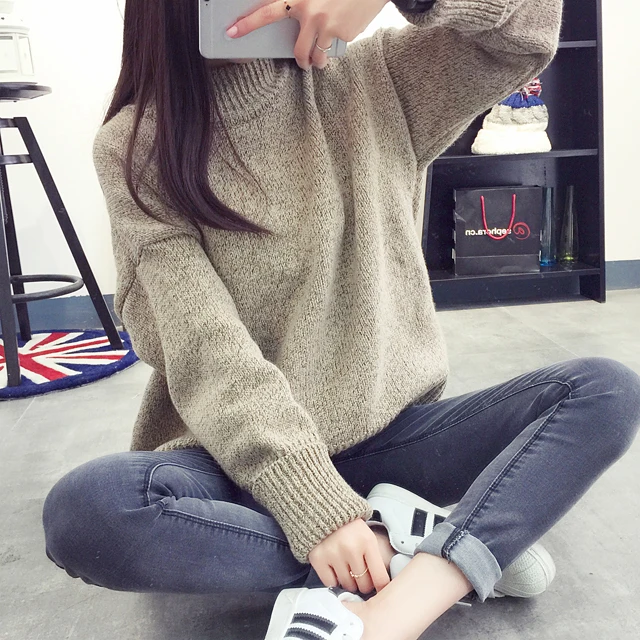 

Women New Turtleneck Sweater Pullovers Korean Knitted Sweaters 2019 Winter Thickened Loose Short Pull Femme Sweater Feamle
