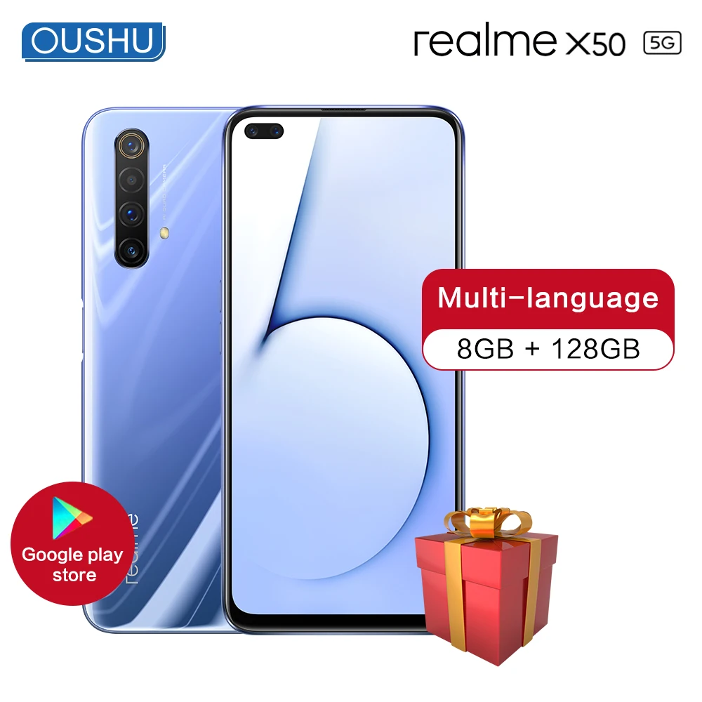 Новейший Смартфон realme X50 5G Celular 64MP Quad Rear Camera 8G 128G 4200mAh 30W VOOC NFC 6 57 ''с