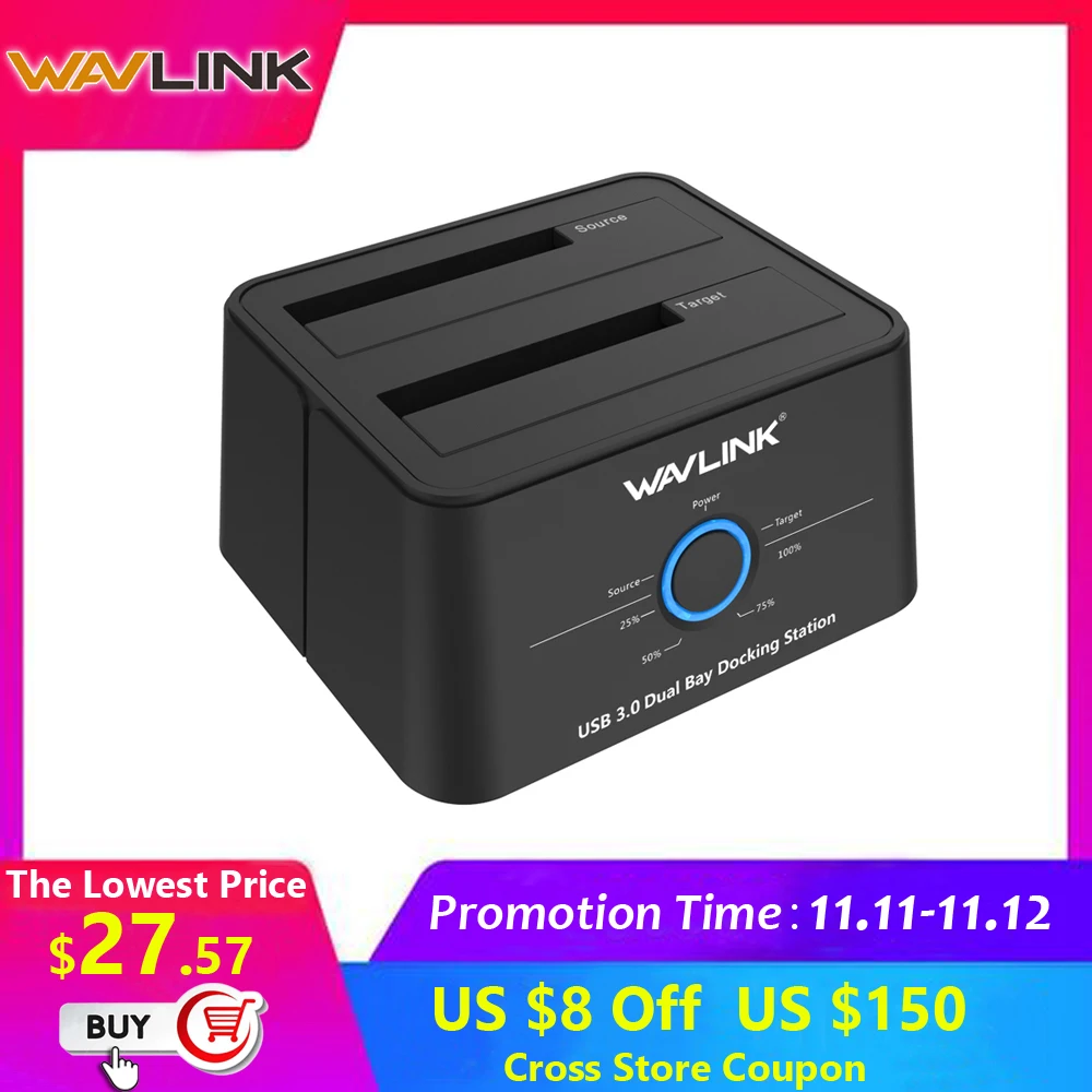 Wavlink Dual Bay SATA to USB3.0 External Hard Drive Docking Station for