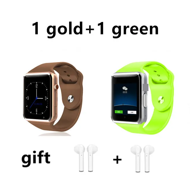 Drop Shipping 2 PCS A1 WristWatch Bluetooth Smart Watch Pedometer With SIM Camera Smartwatch for Android PK DZ09 watches - Цвет: 1 gold and 1 green