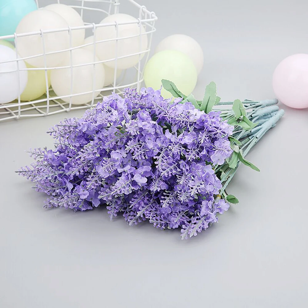 

10 Head Provence Lavender Artificial Flower with Green Leaves Silk Fake Bouquet Party Wedding Home Decor Artificial Flower Cheap