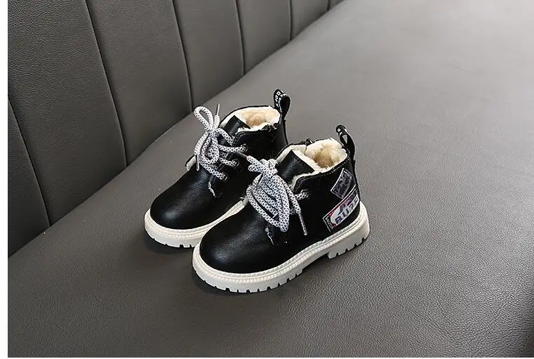 Autumn/Winter Plush Children boots Boys Girls Martin Shoes Fashion Brand Soft Leather Warm Kids Boots