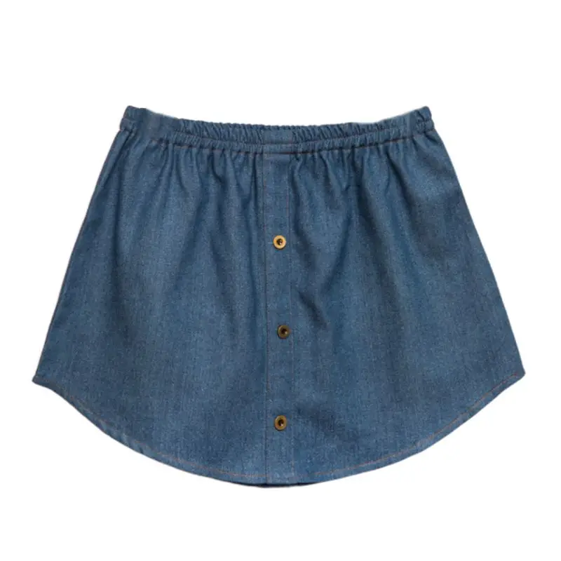 LB Korean Women Girls Faux Denim Curved False Fake Hem Button Down Detachable Skirt C6UD - Цвет: LB