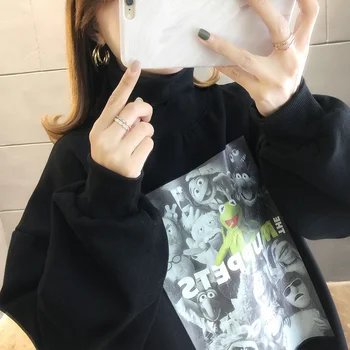 

Mid-length Hoodie Women's Loose-Fit 2020 New Style-High Collar Velvet Hoodie 7859