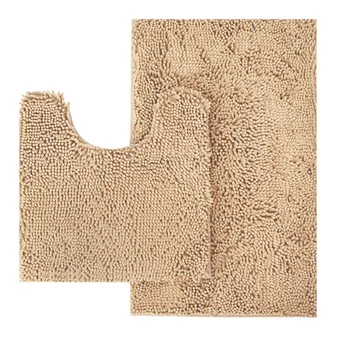 

Bathroom Rug Toilet Sets and Shaggy Non Slip Machine Washable Soft Microfiber Bath Contour Mat (Camel,32 Inch 20 Inch/20 Inch 20