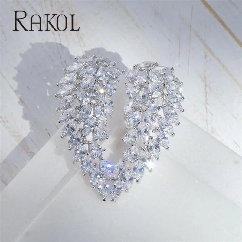 Роскошные брендовые кольца RAKOL с кубическим цирконием AAA белого цвета, открытые кольца с крыльями для женщин, модные ювелирные изделия с кристаллами для свадебной вечеринки RR12329