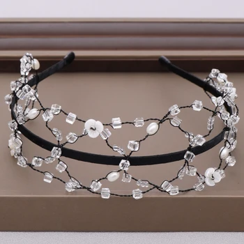 

Flower Crystal Hairbands Black Handbands Handmade Tiara Crown Bridal Wedding Hair Accessories Pageants Party Women Hair Jewelry