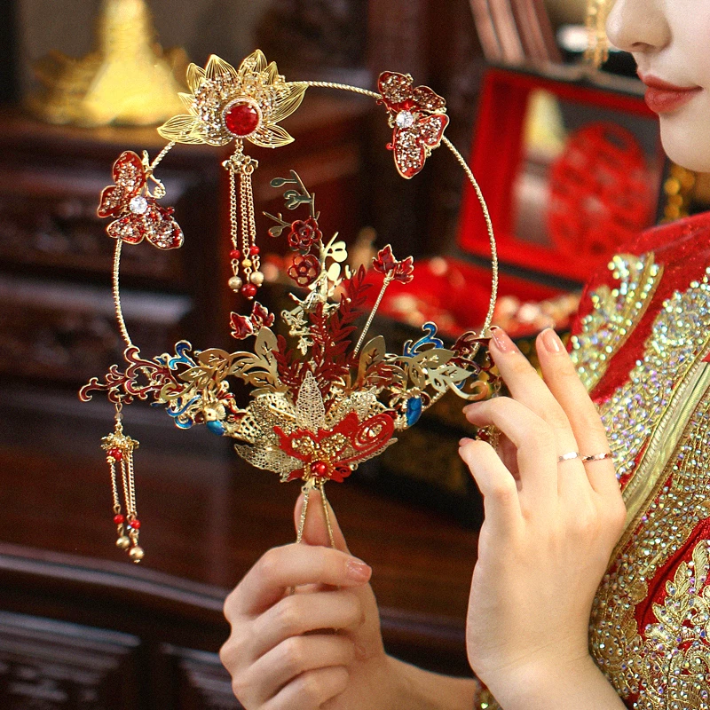 JaneVini Роскошные китайские ювелирные изделия золотые свадебные веерные букеты
