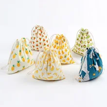 3 упаковки, хлопковые сумки для покупок на шнурке с милыми фруктами, повседневные сумки для хранения для женщин и детей, Рождественский органайзер для конфет, ювелирных изделий