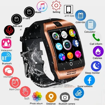 

2020 Bluetooth Smart Watch Men Q18 With Touch Screen Big Battery Support TF Sim Card Camera for Android Phone Smartwatch PK DZ09