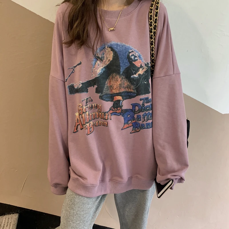 

Pink band letter print hoodie oversized thin round neck pullover plus size hoodie