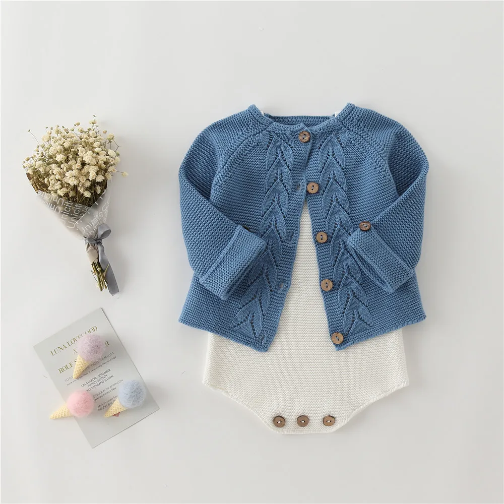 INS/ г. Вязаный комбинезон с объемным карманом Bebes, кардиган, Детский свитер для девочек и мальчиков комплект верхней одежды для малышей, вязаная одежда для детей от 0 до 24 месяцев - Цвет: blue set 1