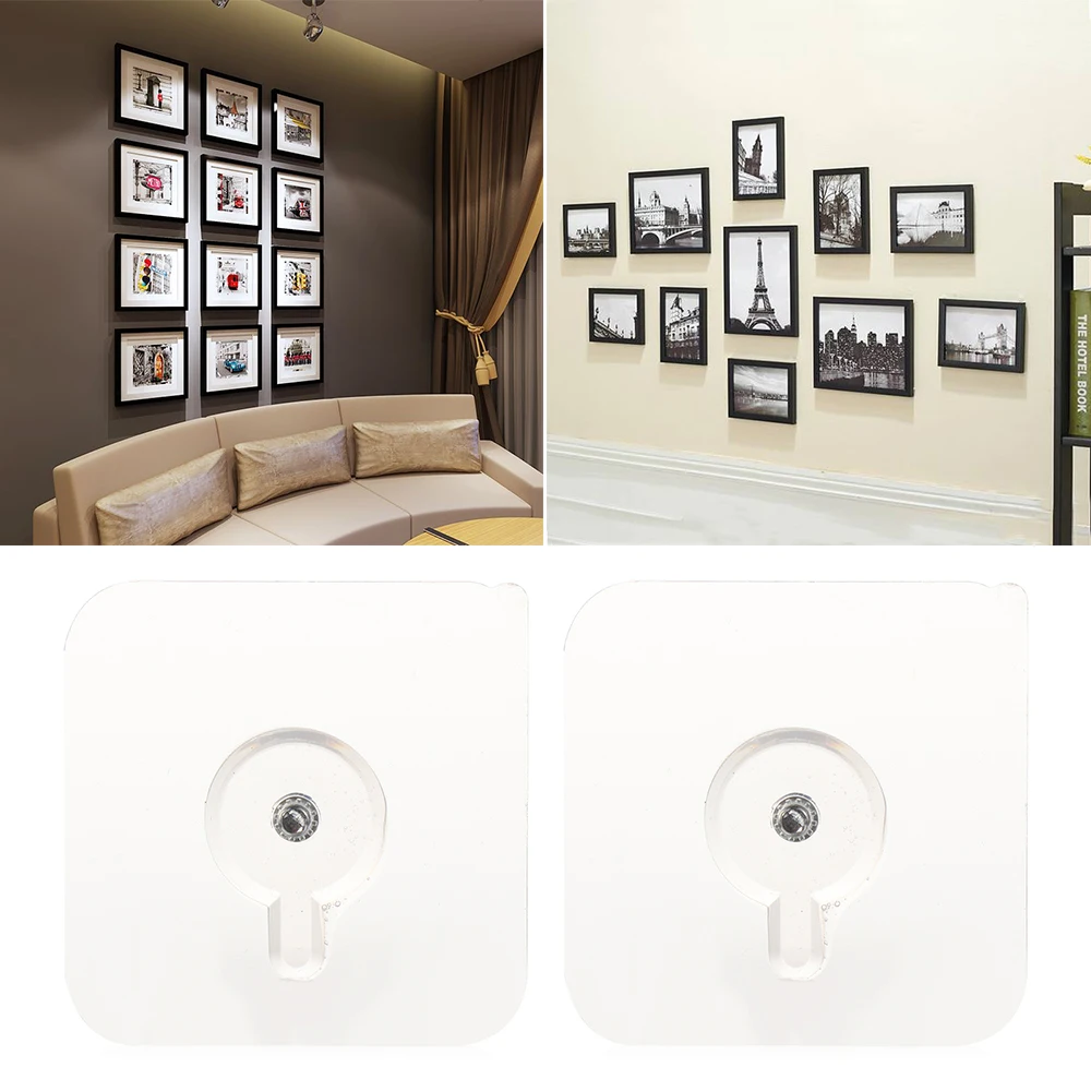 2/4 Uds transparente no dejar rastro gancho para marco de fotos sin gancho Adhesivo resistente al agua fuerte agujero clavo Cruz puntada de pintura de la pared colgar