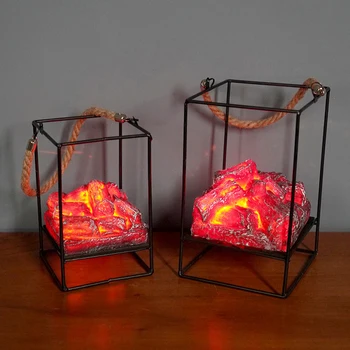 

European Charcoal Flame Light Simulated Fireplace Candle Holder Retro LED Light Home Fireplace Decor Lamp Christmas Halloween