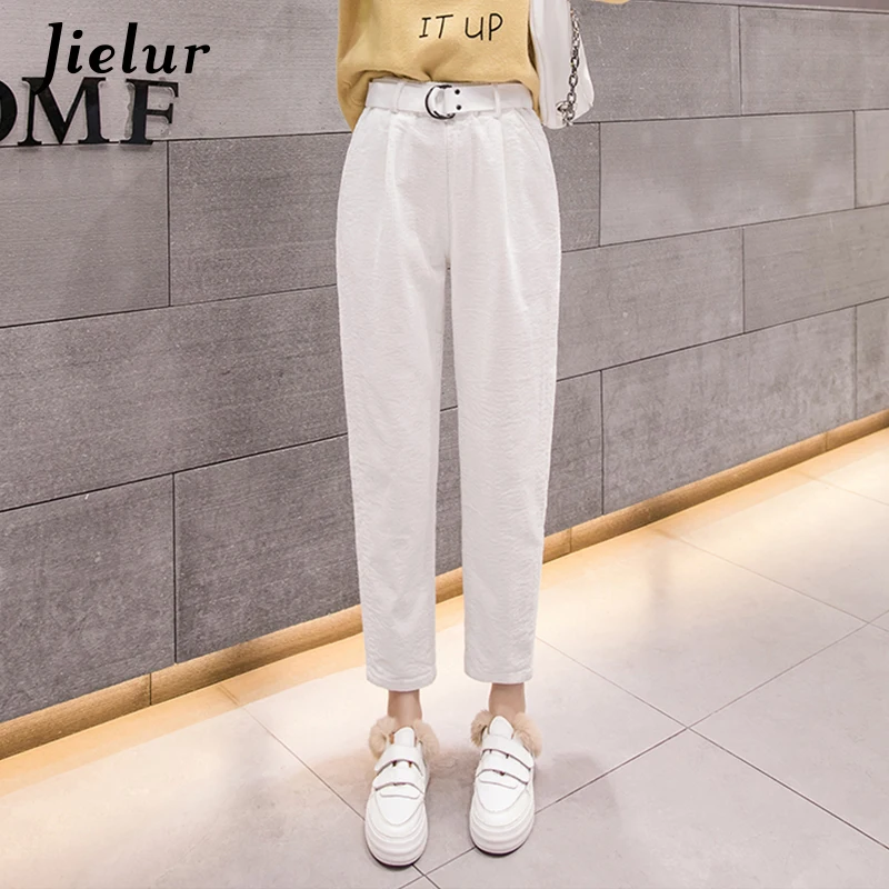 Jielur теплые вельветовые брюки женские зимние шаровары женские S-3XL свободные корейский стиль Мода Досуг белый черный пояс для Капри