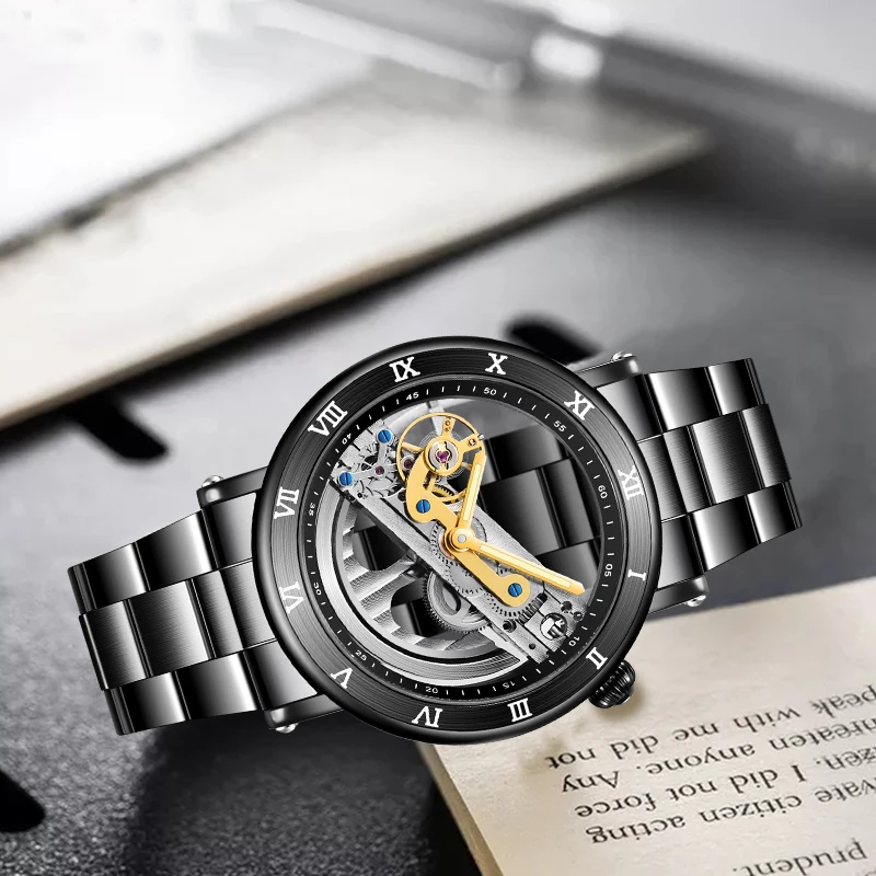 Модные мужские часы FORSINING, двухсторонние прозрачные механические Автоматические часы, сталь, стимпанк, креативные водонепроницаемые наручные часы
