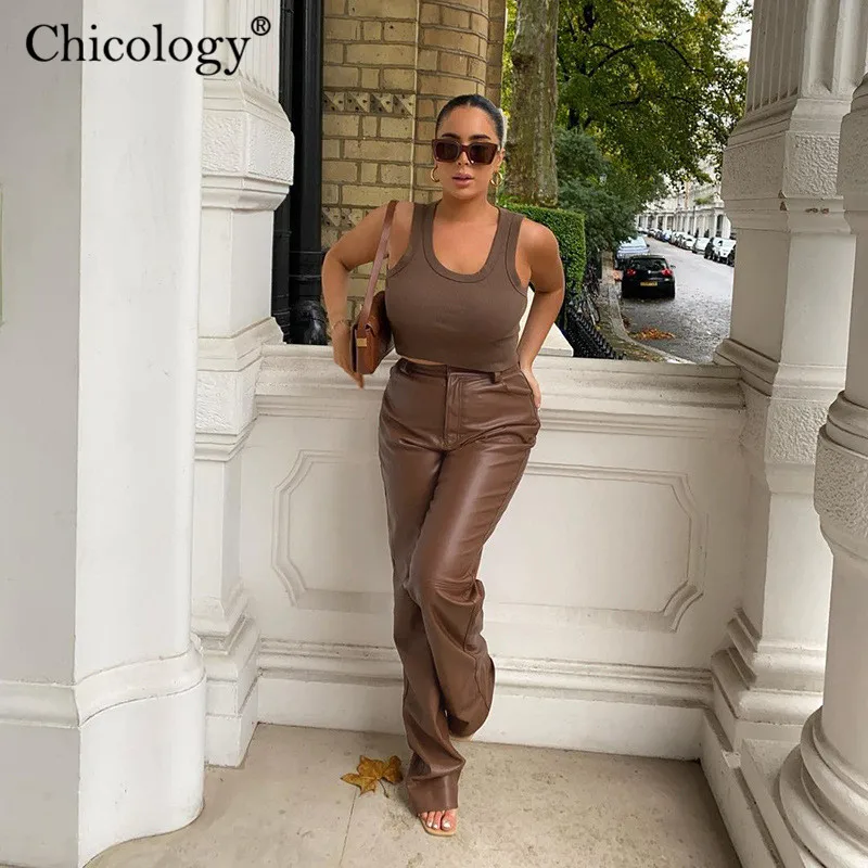 Chicology уличная одежда из искусственной кожи брюки на осень и зиму с высокой талией