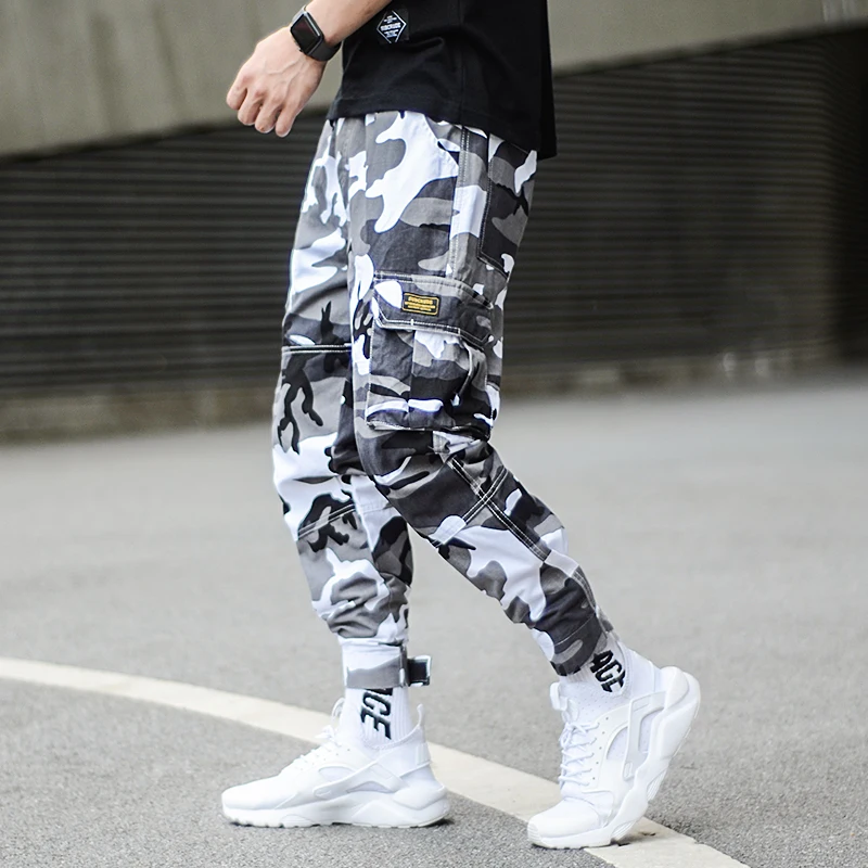 Gray Camouflage Модная уличная одежда, мужские джинсы, свободный крой, большой карман, брюки-карго, эластичный пояс, шаровары, камуфляжные Джоггеры в стиле хип-хоп, мужские брюки - Цвет: Gray Camouflage
