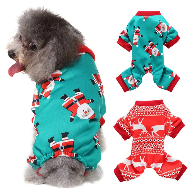 Pet Autumn And Winter Warm Clothes 4-legged Jumpsuit Christmas Elk Snowman Printed Sleepwear For Small Medium Dogs