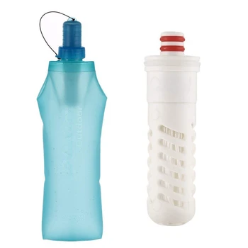 

500mLCollapsible Bottle BPA-free Folding Water Bottle Soft Flask with Filter Ideal for Running Hiking Cycling and Camping