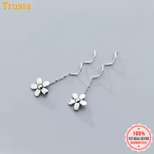 Trustdavis, серебряные серьги-гвоздики из натуральной 925 пробы с милым цветком, соединенные 4 см, для женщин, модные серебряные 925 ювелирные изделия DA468
