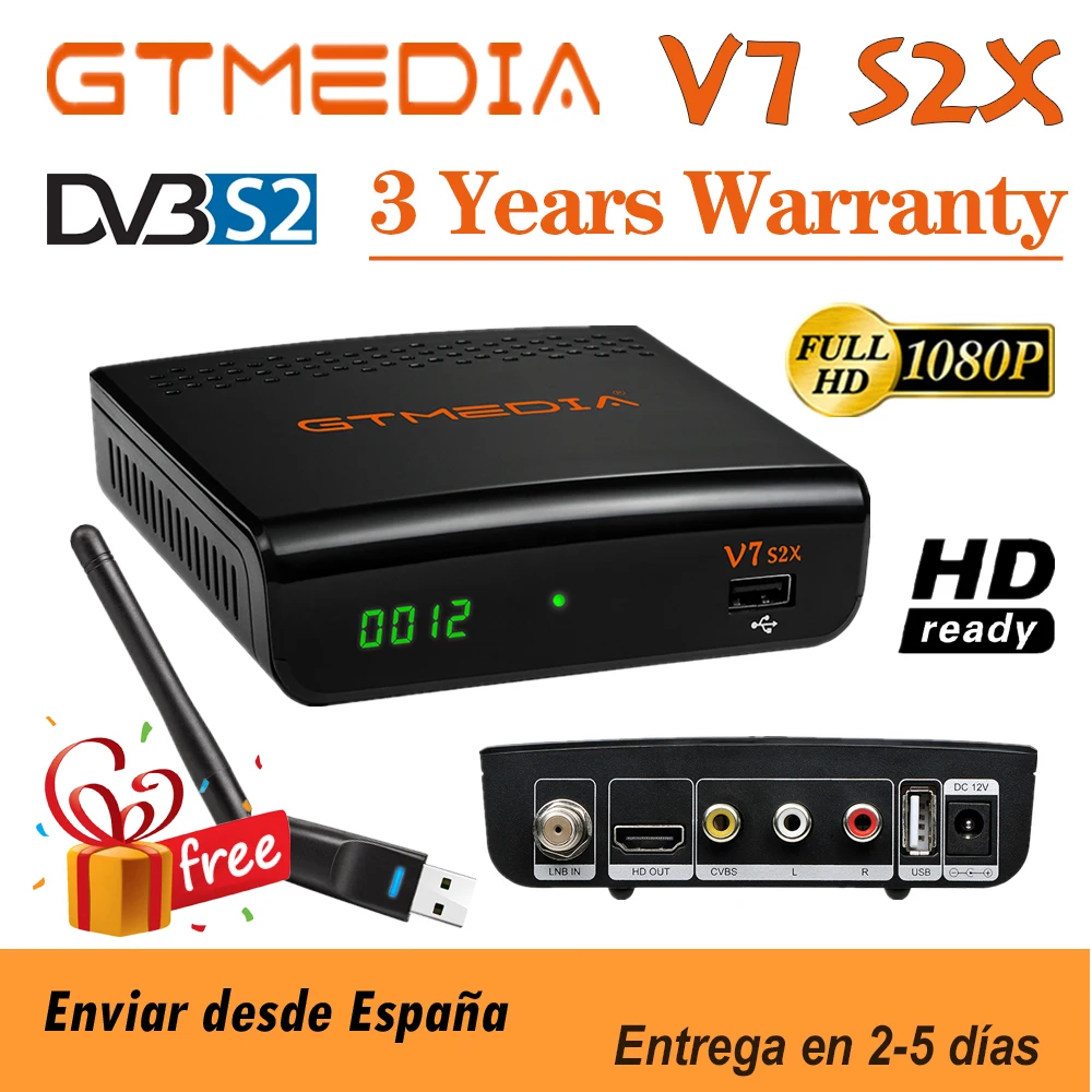 Gtmedia-Receptor satélite v7 s2x DVB-S2, FTA, 1080P, con wifi usb, gtmedia, v7s2x, actualización de Receptor Digital Freesat v7s HD, sin aplicación