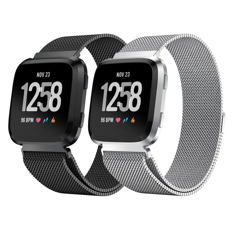 

2 Size for Fitbit Versa Lite Milanese Split Magnetic Stainless Steel Strap Smart Watch Band Accessories Wristband Replacement