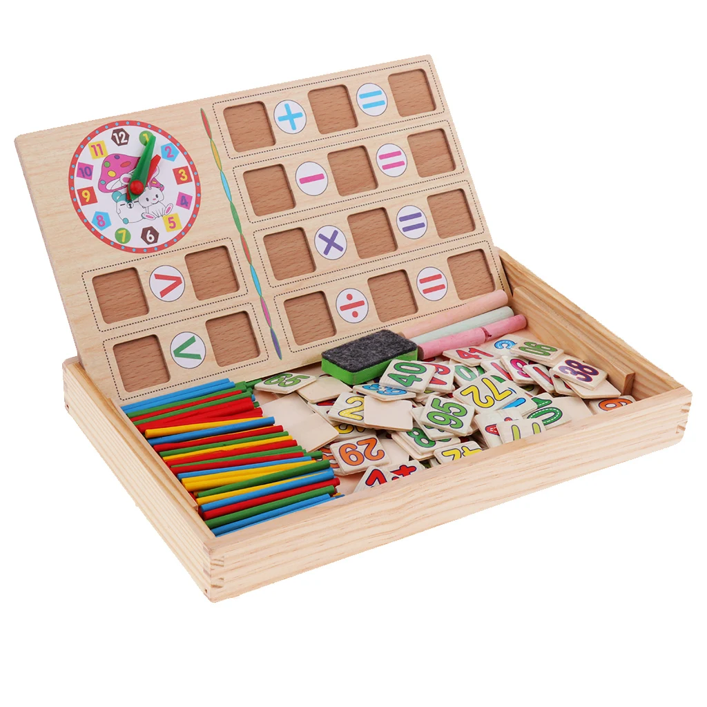 Preschool Wooden Math Counting Tool with Counting Rods,Teaching Clock,Board