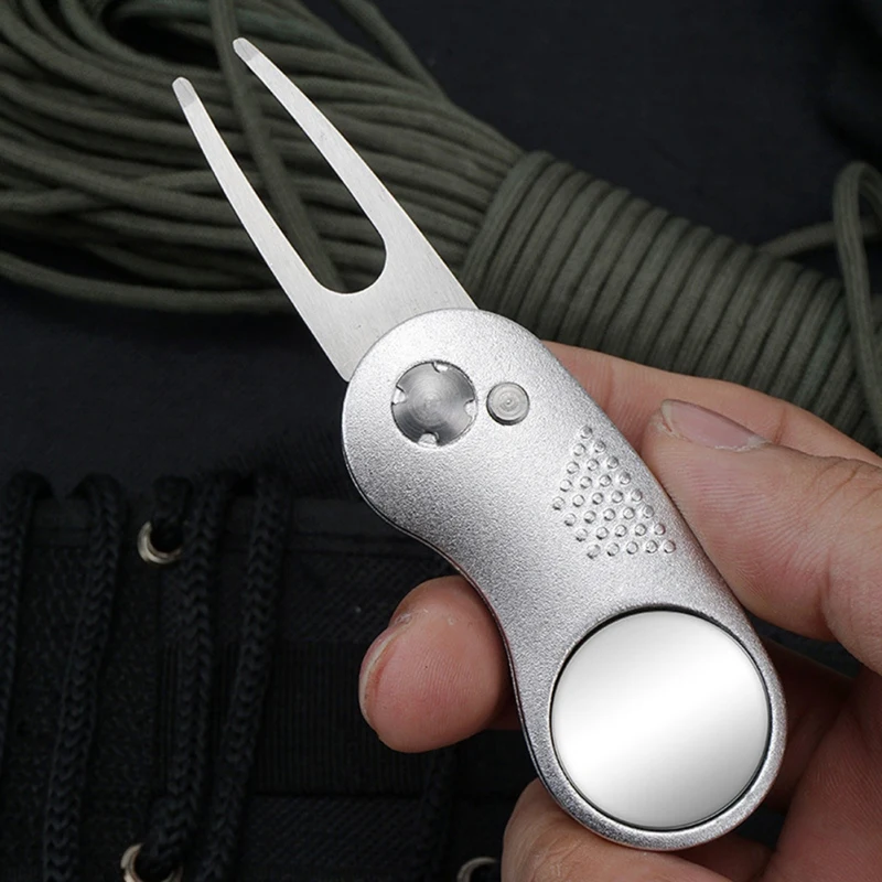 

Складной металлический инструмент для гольфа, вилка с кнопкой, магнитный маркер для мячей, портативный аксессуар для гольфа, клуба, аксессуары для гольфа, средства для тренировок