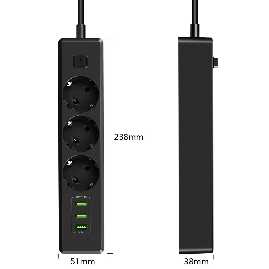 Мощность пропилен-каучука прокладки с 3 Порты usb 5 V/3.1A 2500 W, 1,8 M несколько Мощность розетки, выключатель Функция Мощность розетки для смартфонов Планшеты - Цвет: Black