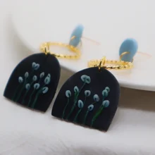 

Geometry Round Dangle Earrings for Women Girls Handmade Clay Flowers Pendant Earring Polymer Clay Drop Earring Jewelry Accessory
