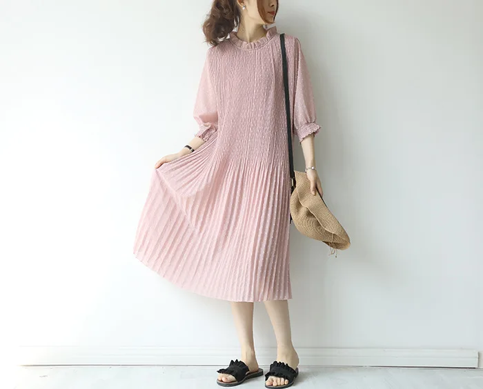 509-0023 милое летнее шифоновое платье для лучших друзей с кружевным воротником в виде листа лотоса, однотонная плиссированная юбка с цветком, женское платье