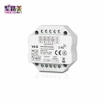 

V4-S DC12-24V RGBW/RGB/CCT/Dimming 4 Channel Push Dim 4CH LED RF Controller 4CH,3A/CH For RGBW LED Strip Light Tape Ribbon