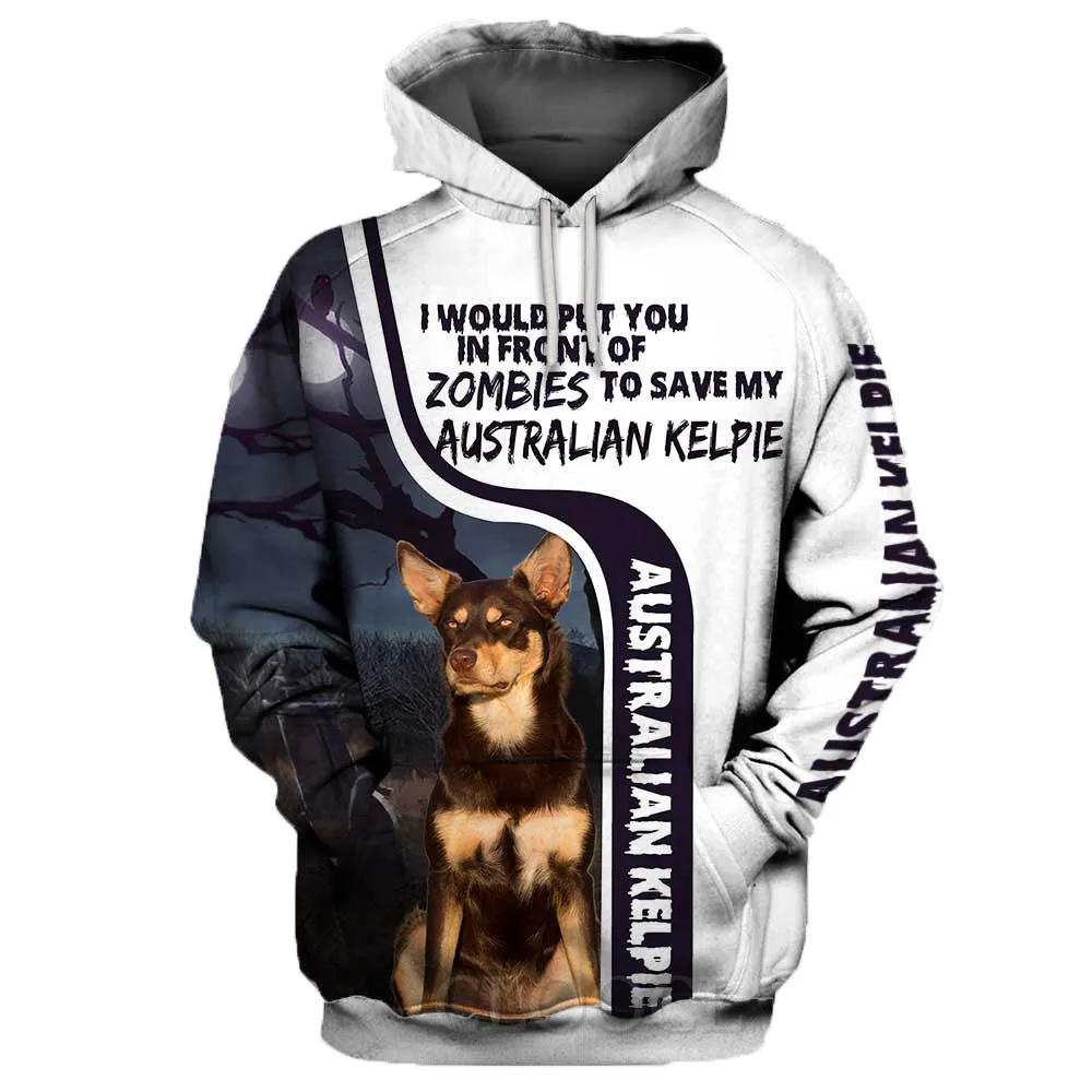 

HX Pet Print Men Hoodies 3D Graphic Save My Dog Hoodies Halloween Dog Auatralian Kelpie Harajuku Pocket Hooded