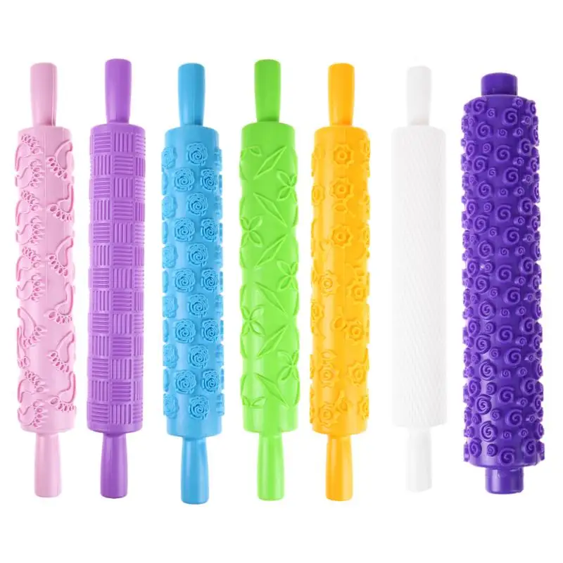 

Pastic Non-Stick Fondant Rolling Pin Embossing Cake Dough Roller Decorating Cake Roller Crafts DIY Baking Kitchen Tools