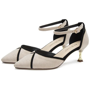 

2020 Pointed Toe Casual Shoes Black 5.5CM Kitten Heel Women Pump Dress Working Shoes 11802AJS4612