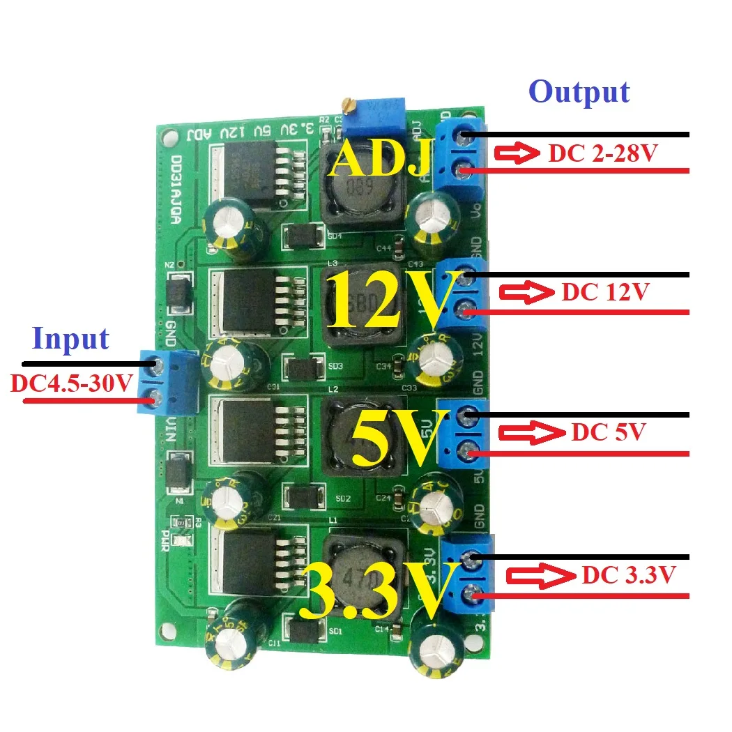

3A 4CH 4.5-30V to 3.3V 5V 12V DC DC Step-Down Buck Converter Module LM2596 AMS1117 7805 7812 MP2307 MP1584