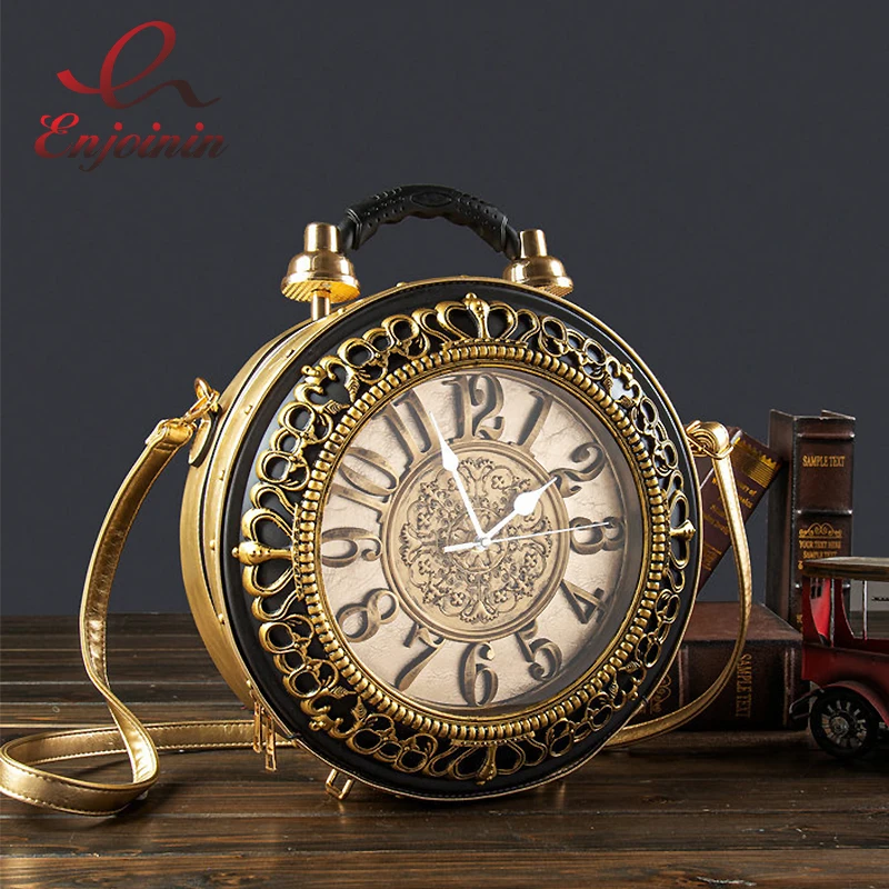 VintageClockShapeHandbagChicLadiesShoulderBagWalkableClock