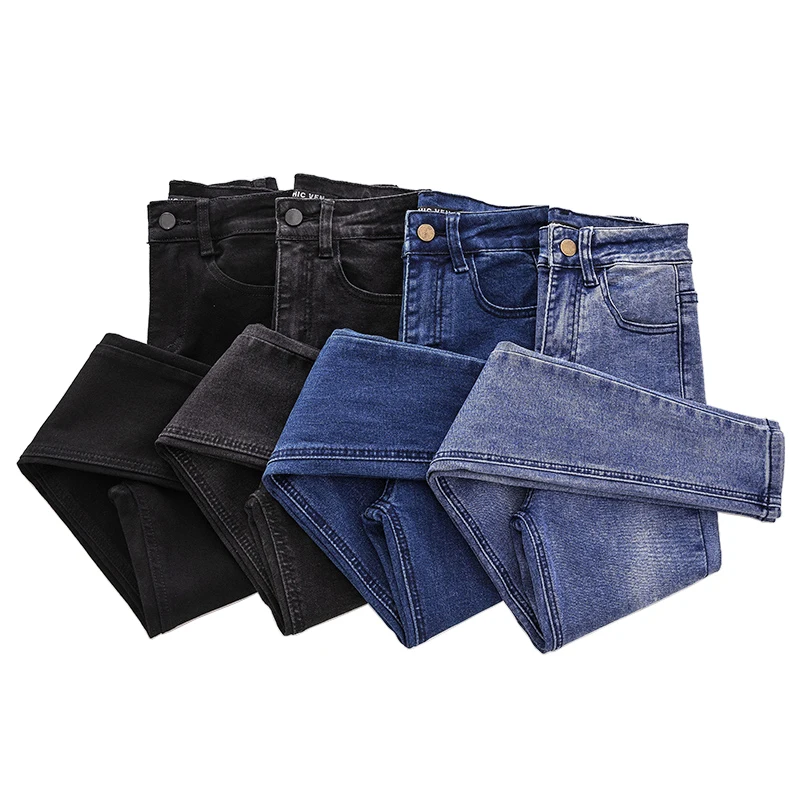 New Plus Size Button Fly Women Jeans High Waist Blue Pants Jeans for Women High Elastic Skinny Stretchy Women Pants Lift Hips photo