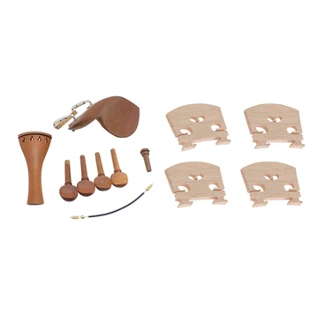 

1 Set Violin Parts Violin-Bridge-5Pc-4/4 Maple Bridge Violin Parts & 1 Set 4/4 Violin Chin Rest Chinrest Jujube Wood with Tuning