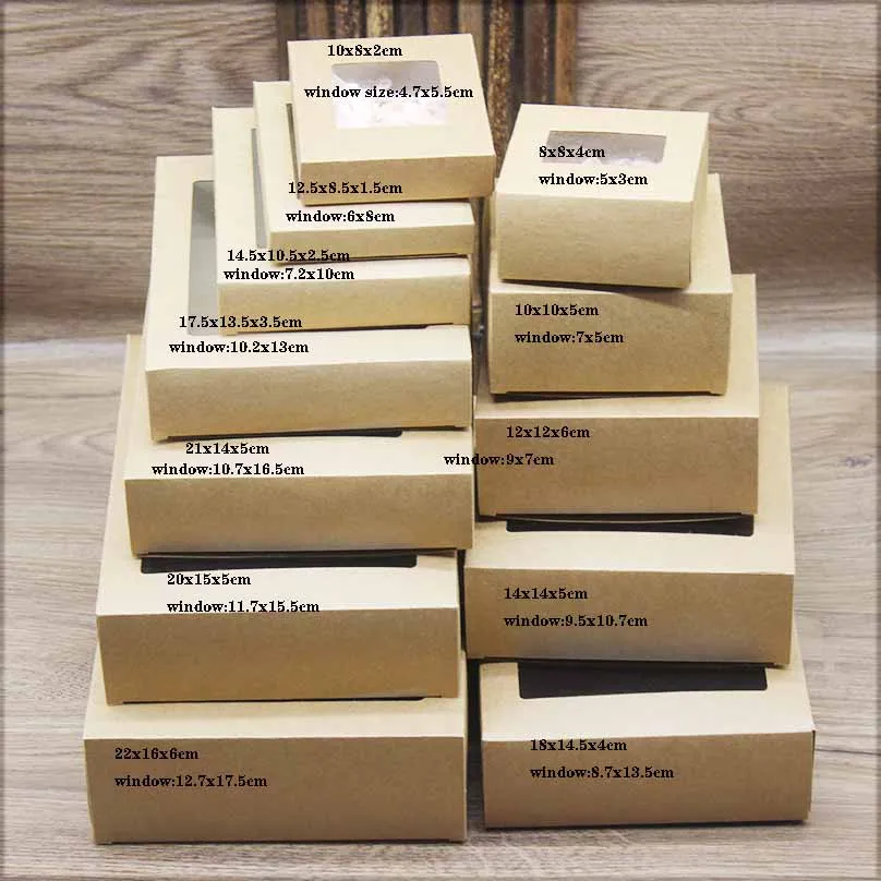 10Pcs DIY vintage kraft box with window paper Gift box cake Packaging For Wedding home party muffin packaging christmas gifts