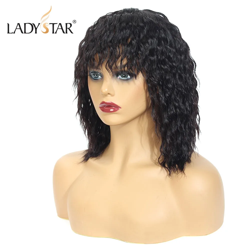LADYSTAR волна воды человеческие волосы парики для черных женщин бразильские волосы remy парик натуральный цвет с взрыва 130 Плотность