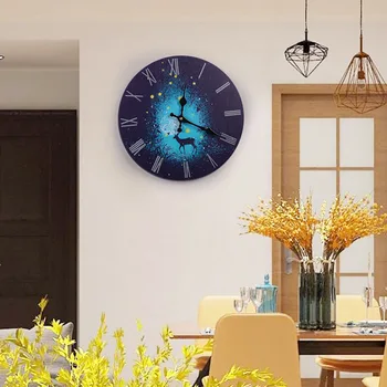 

Living Room Round Deer Clock Retro Clock Home Decoration Home Hanging Table Bedroom Mute Solid Wood Creative Clock