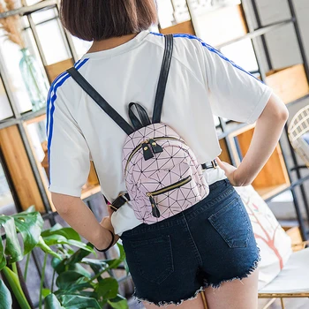 

Purse for Women Popular Lot Girls Geometry Bag PU Leather Backpack Mini Backpack Zipper Backpack Casual Shoulder Bag