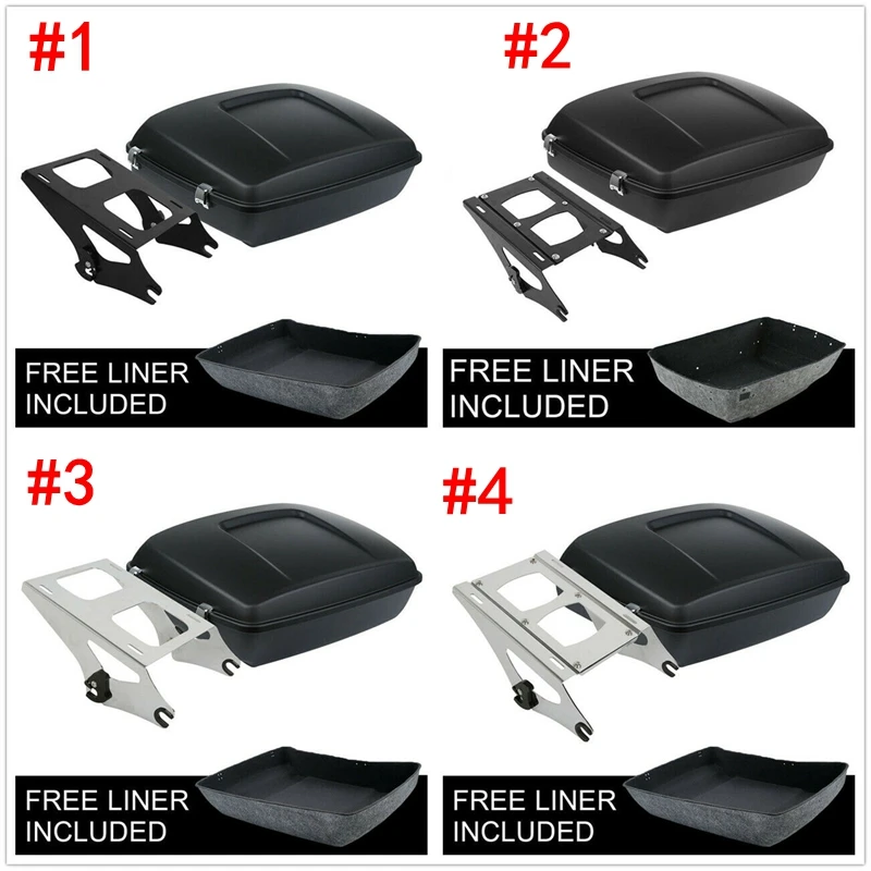 Motorcycle Matte Black Chopped Pack Trunk & Two Up Mounting Rack For Harley Tour Pak Touring Road Street Electra Glide 14-19 Motorcycle Matte Black Chopped Pack Trunk & Two Up Mounting Rack For Harley Tour Pak Touring Road Street Electra Glide 14-19