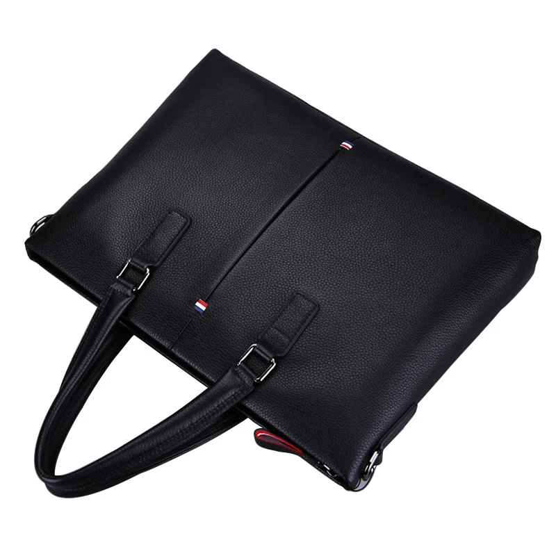 Черный кожаный мужской портфель, кожа 14 дюймов, для ноутбука, Мужская официальная почтовая сумка, Офисная Мужская комбинированная сумка на плечо - Цвет: Черный