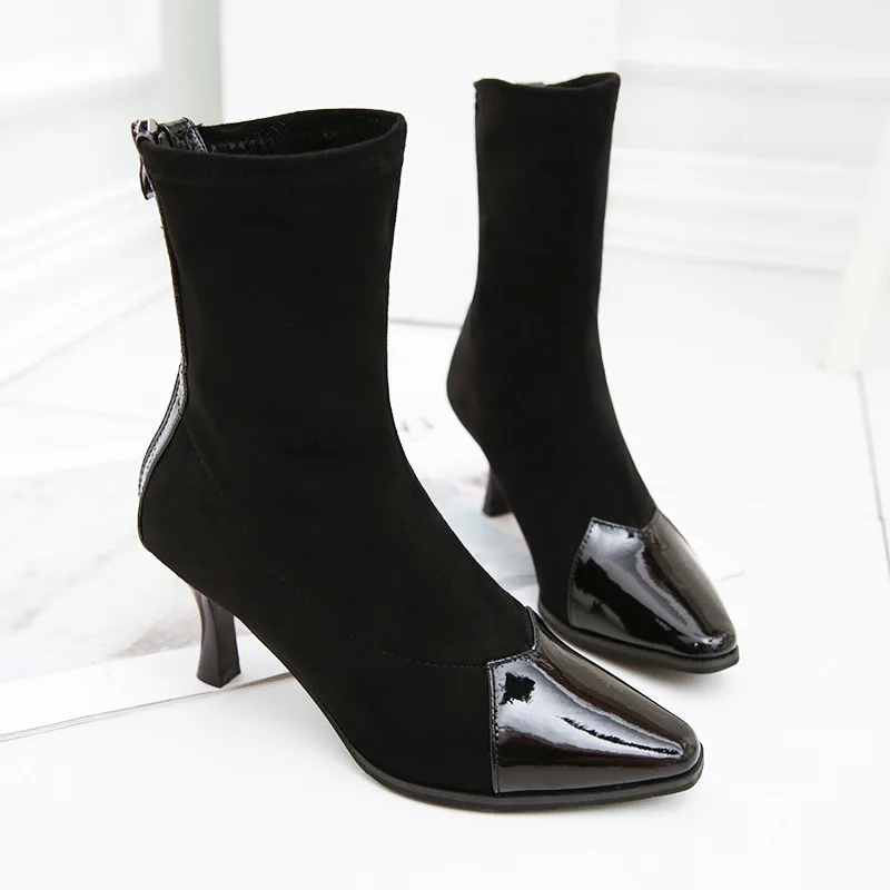 

Sexy Pointed Short Boots Women's Autumn And Winter Boots Joint High Heel Boots Short Thin Heeled Mixed Colors Stovepipe after Zi