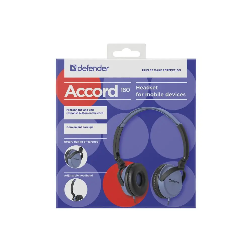 Гарнитура Defender Accord 160 черный+синий, кабель 1,2 м