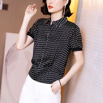 

Ladies Plus size blouses tops 2020 Summer Chiffon Diamonds Splicing Dots prints Short sleeve Primer shirt women's Skinny shirts